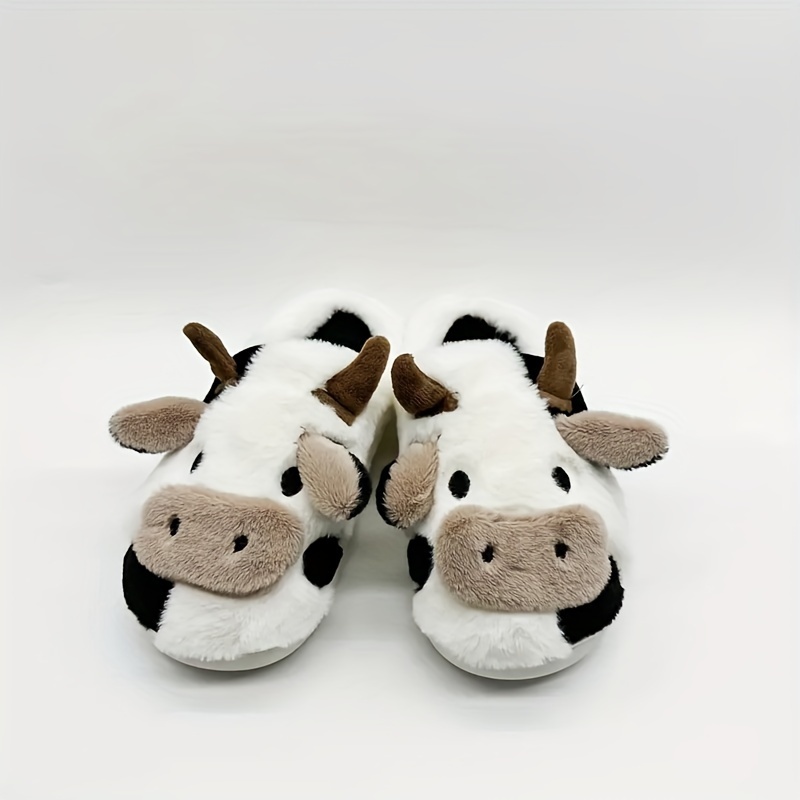 cute cow home slippers soft plush cozy house slippers anti skid slip on shoes indoor for men winter shoes details 3