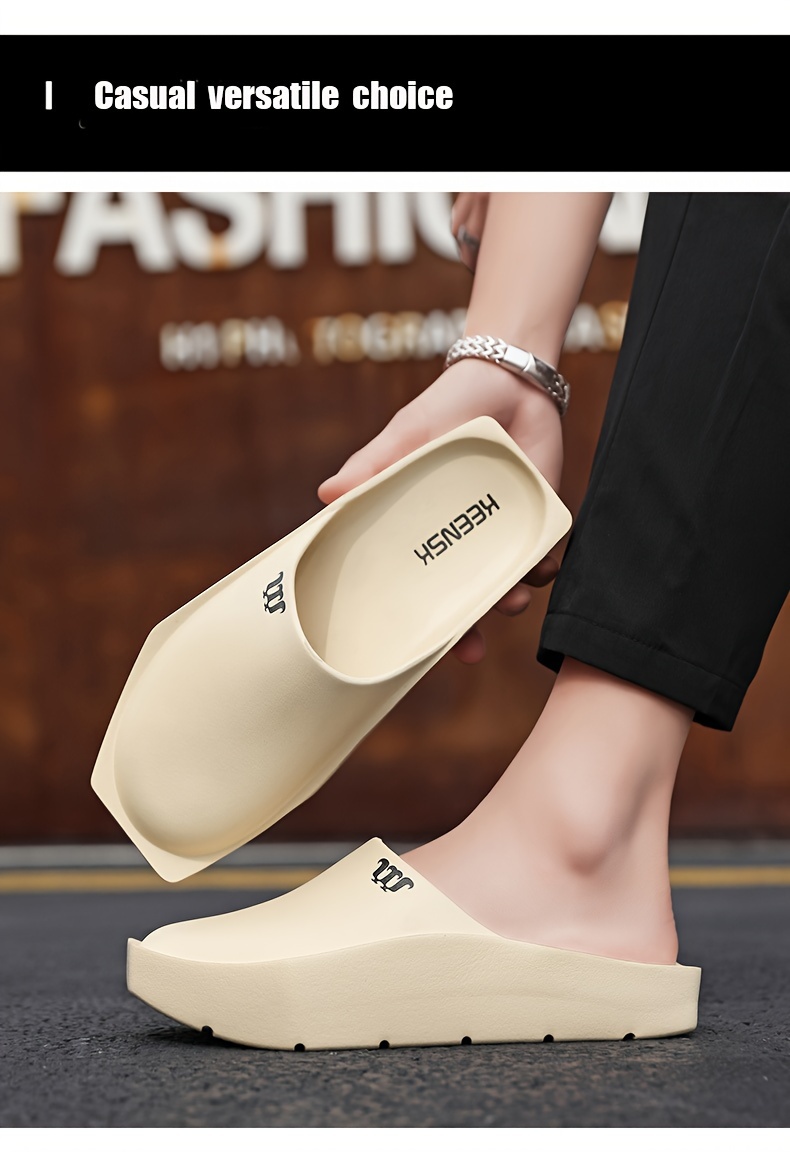 mens solid color trendy house slides non skid bathroom indoor outdoor lightweight slippers spring and summer details 7