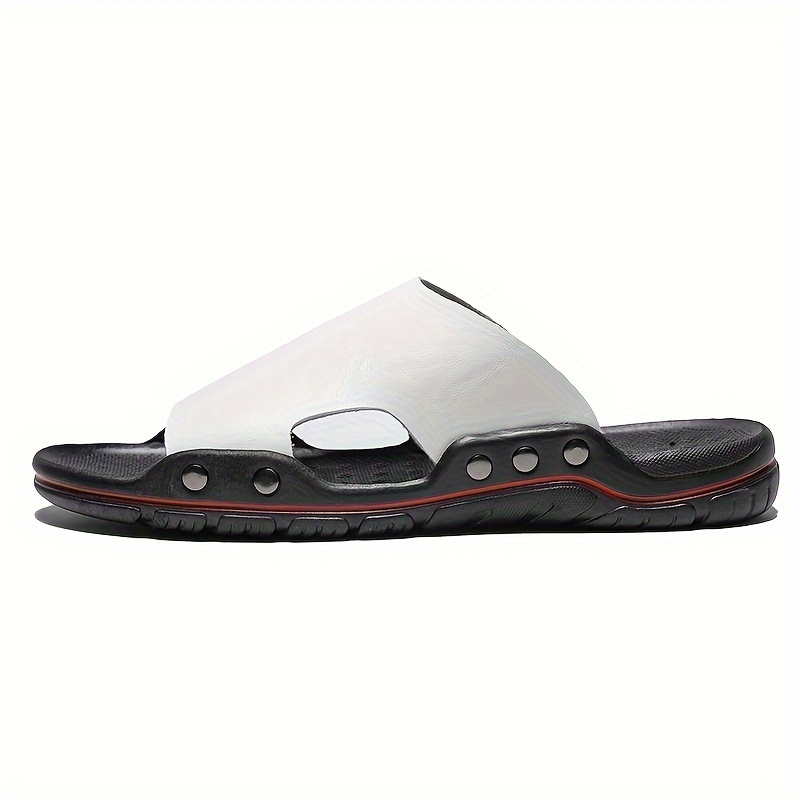 mens plus size fashion slip on sandals outdoor open toe anti skid rubber sole summer beach slides with pu leather uppers for outdoor walking details 6