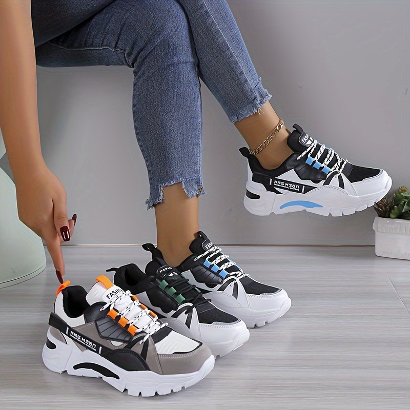 colorblock casual sneakers, womens colorblock casual sneakers lace up comfy soft sole platform shoes lightweight low top daily shoes details 3