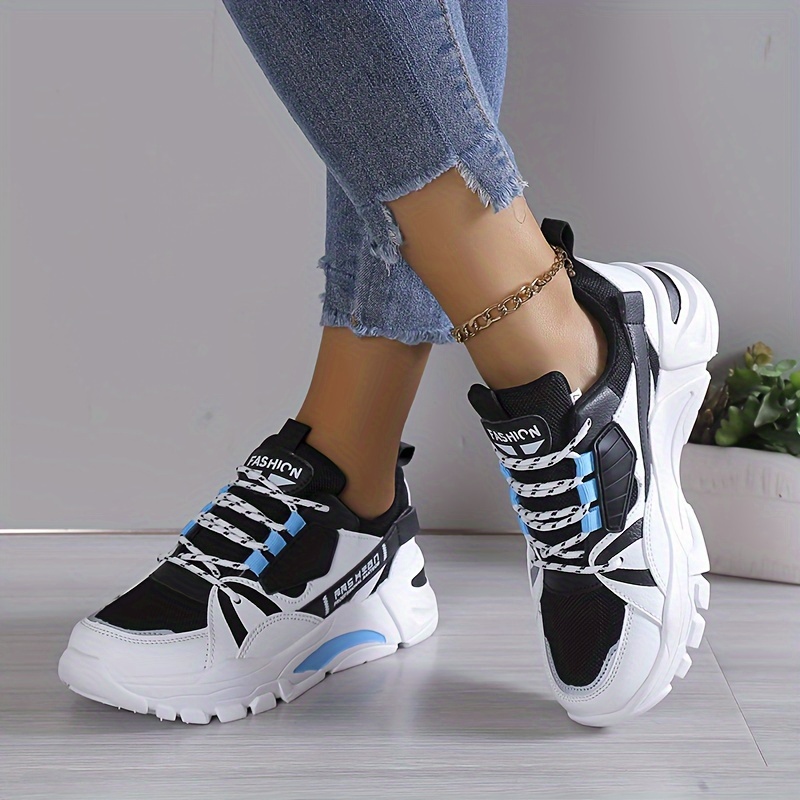 colorblock casual sneakers, womens colorblock casual sneakers lace up comfy soft sole platform shoes lightweight low top daily shoes details 4