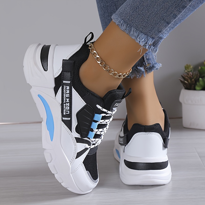 colorblock casual sneakers, womens colorblock casual sneakers lace up comfy soft sole platform shoes lightweight low top daily shoes details 5