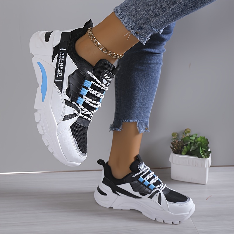 colorblock casual sneakers, womens colorblock casual sneakers lace up comfy soft sole platform shoes lightweight low top daily shoes details 6