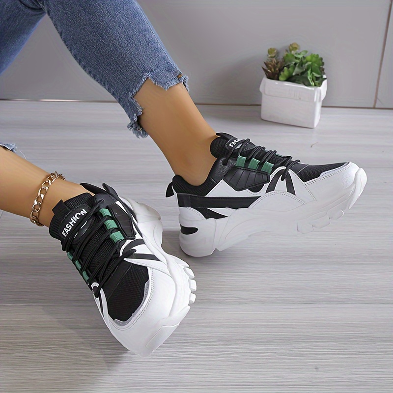 colorblock casual sneakers, womens colorblock casual sneakers lace up comfy soft sole platform shoes lightweight low top daily shoes details 7