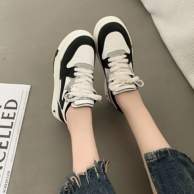 womens platform skate shoes trendy colorblock low top sneakers all match lace up trainers details 5