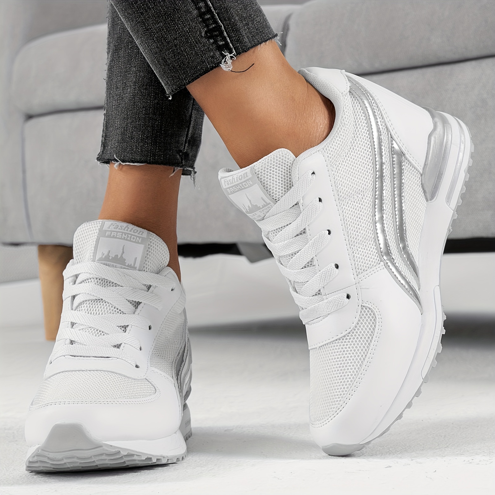 womens breathable mesh sneakers casual lace up platform shoes comfortable inner wedge heeled shoes details 2