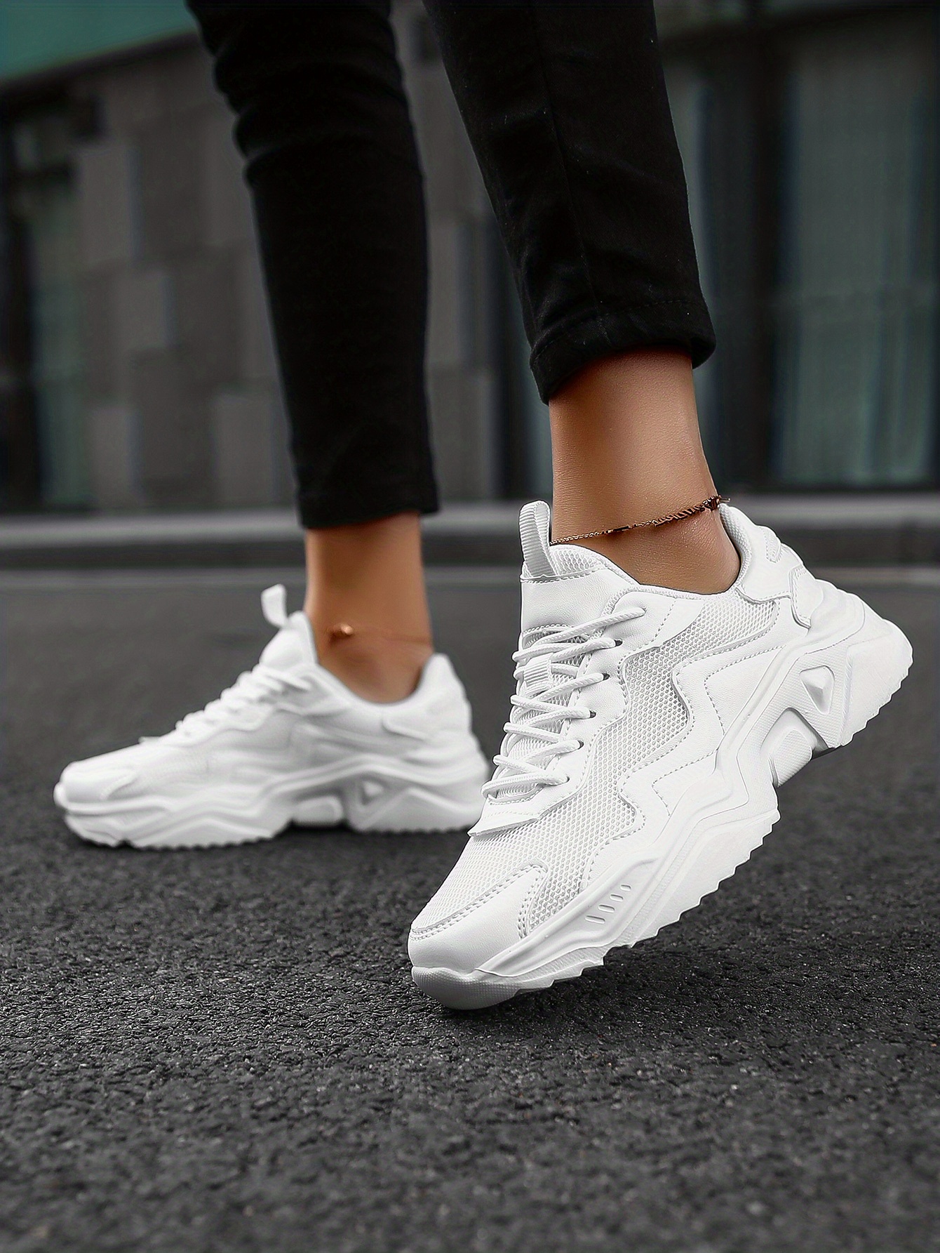 womens white breathable mesh sneakers comfortable low top lace up shoes womens casual walking shoes details 0