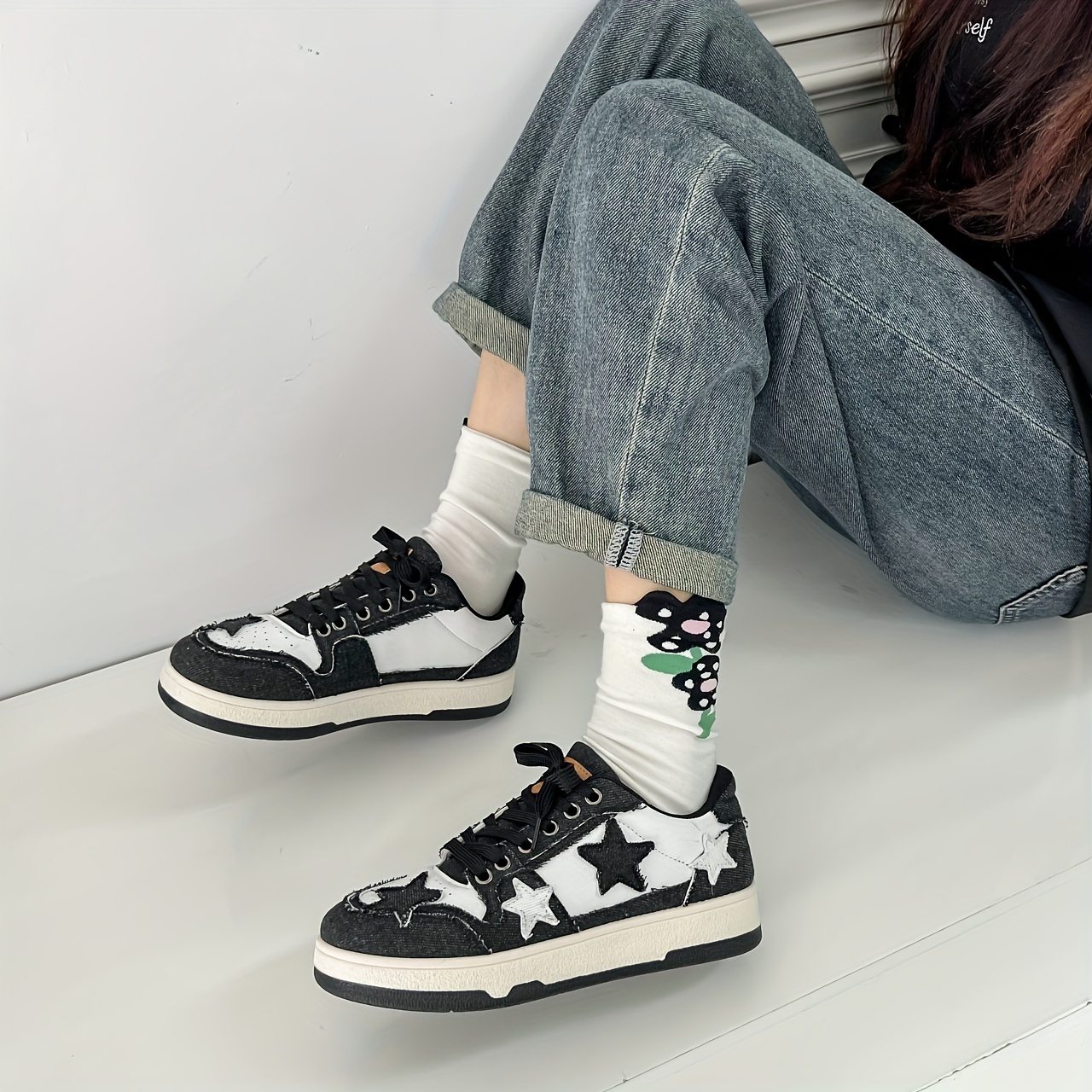 Women s Star Pattern Skate Shoes, Trendy Colorblock Low Top Flat Sneakers, All-Match Walking Trainers details 0