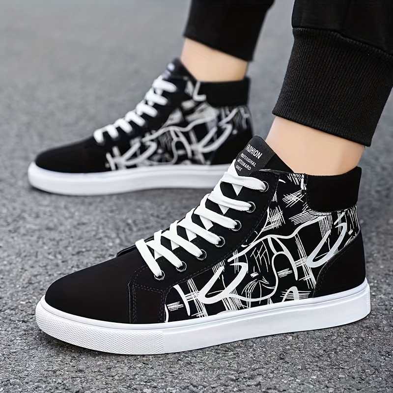 womens graffiti print skate shoes casual lace up high top flat sneakers trendy all match trainers details 4