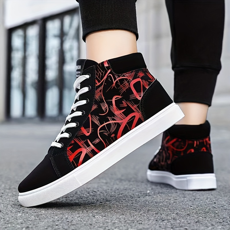 womens graffiti print skate shoes casual lace up high top flat sneakers trendy all match trainers details 6