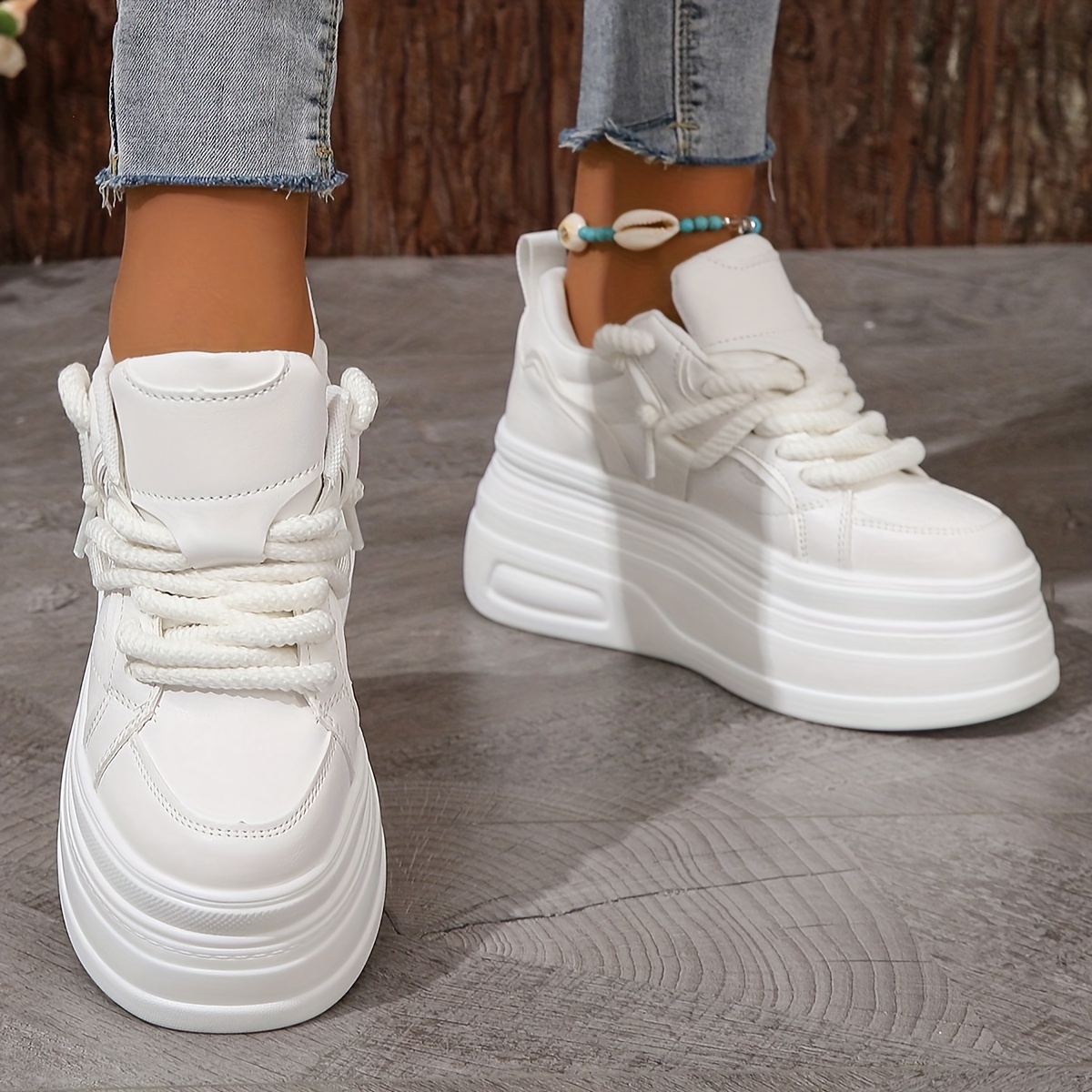 womens trendy platform sneakers heightening lace up low top skate shoes stylish air cushion wedge trainers details 2