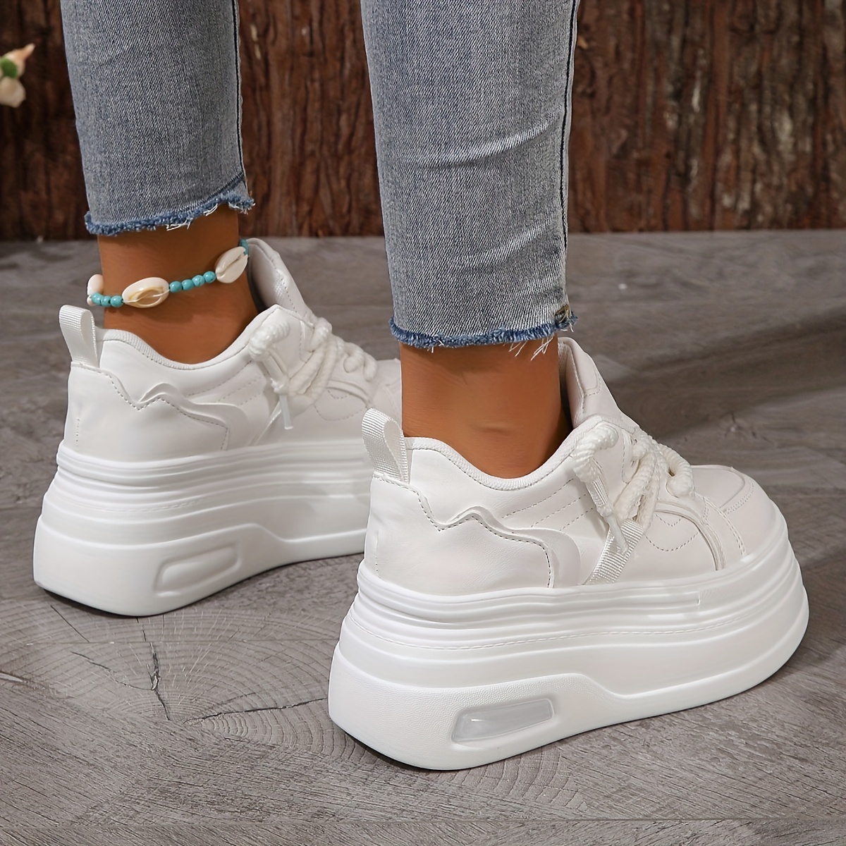 womens trendy platform sneakers heightening lace up low top skate shoes stylish air cushion wedge trainers details 3