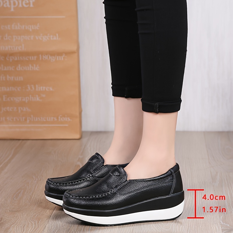 Women s Solid Color Casual Sneakers, Soft Sole Platform Slip On Shallow Mouth Shoes, Closed Toe Walking Wedge Shoes details 0