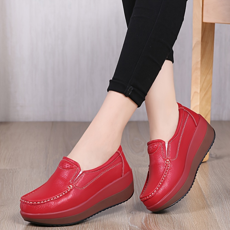 Women s Solid Color Casual Sneakers, Soft Sole Platform Slip On Shallow Mouth Shoes, Closed Toe Walking Wedge Shoes details 1