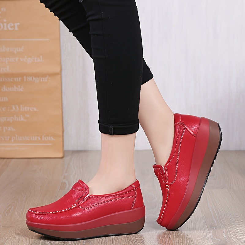 Women s Solid Color Casual Sneakers, Soft Sole Platform Slip On Shallow Mouth Shoes, Closed Toe Walking Wedge Shoes details 2