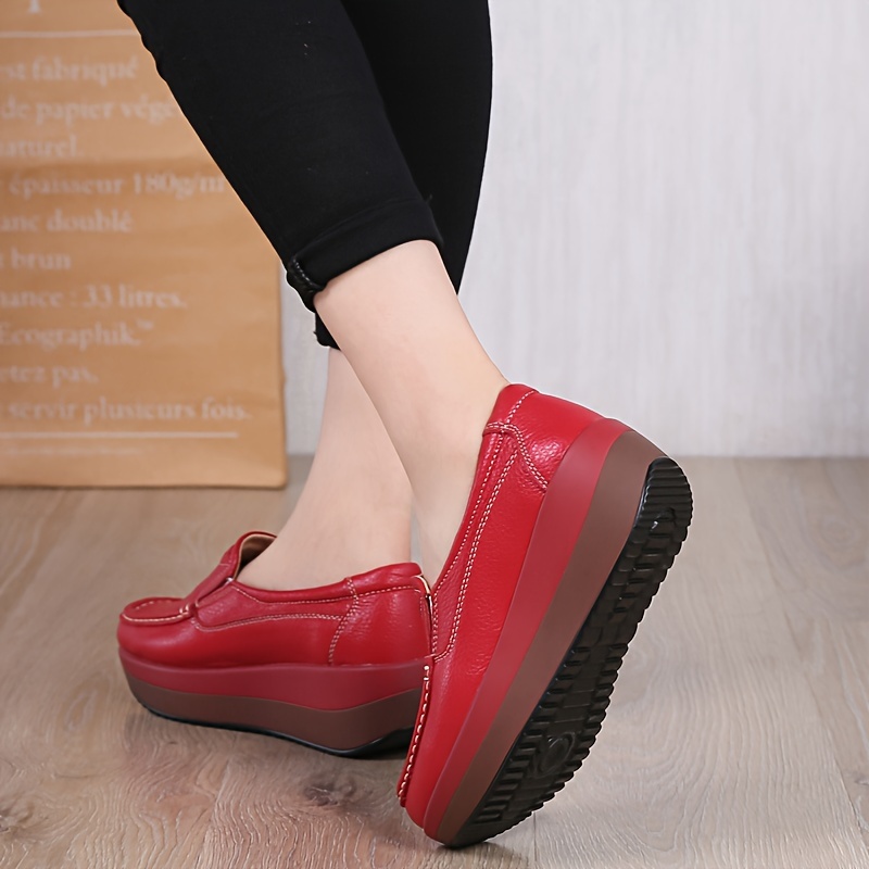 Women s Solid Color Casual Sneakers, Soft Sole Platform Slip On Shallow Mouth Shoes, Closed Toe Walking Wedge Shoes details 4