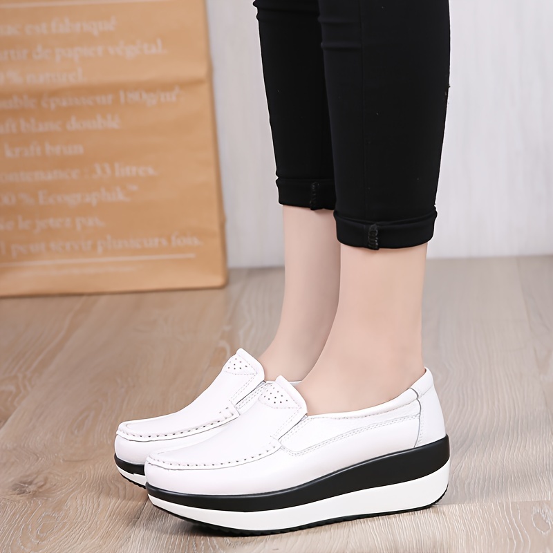 Women s Solid Color Casual Sneakers, Soft Sole Platform Slip On Shallow Mouth Shoes, Closed Toe Walking Wedge Shoes details 6