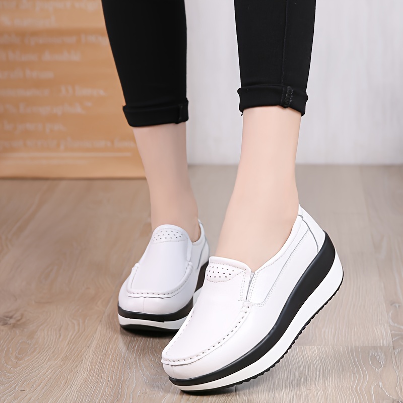 Women s Solid Color Casual Sneakers, Soft Sole Platform Slip On Shallow Mouth Shoes, Closed Toe Walking Wedge Shoes details 7