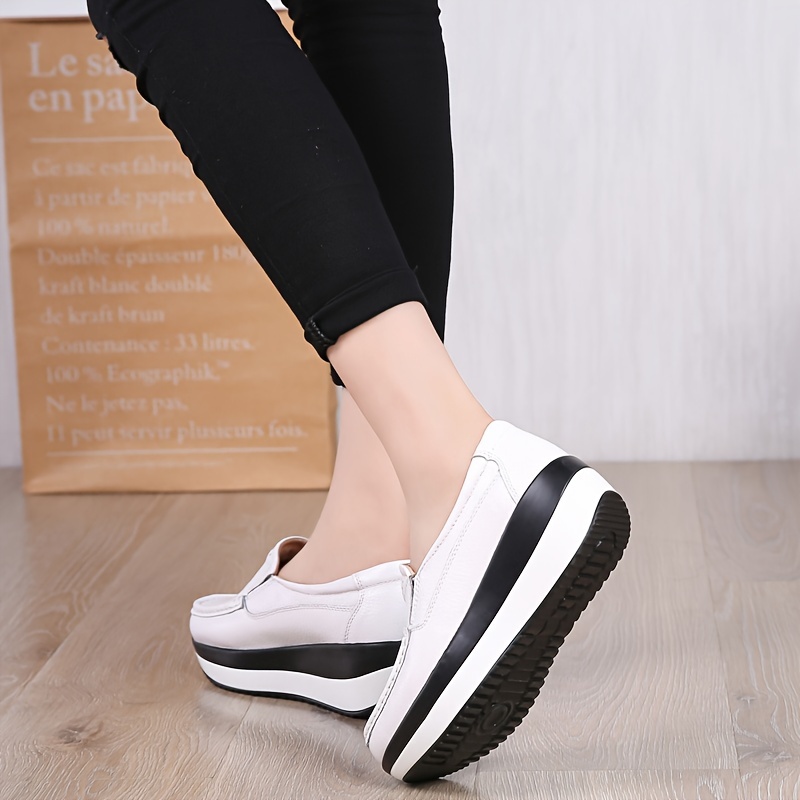 Women s Solid Color Casual Sneakers, Soft Sole Platform Slip On Shallow Mouth Shoes, Closed Toe Walking Wedge Shoes details 8