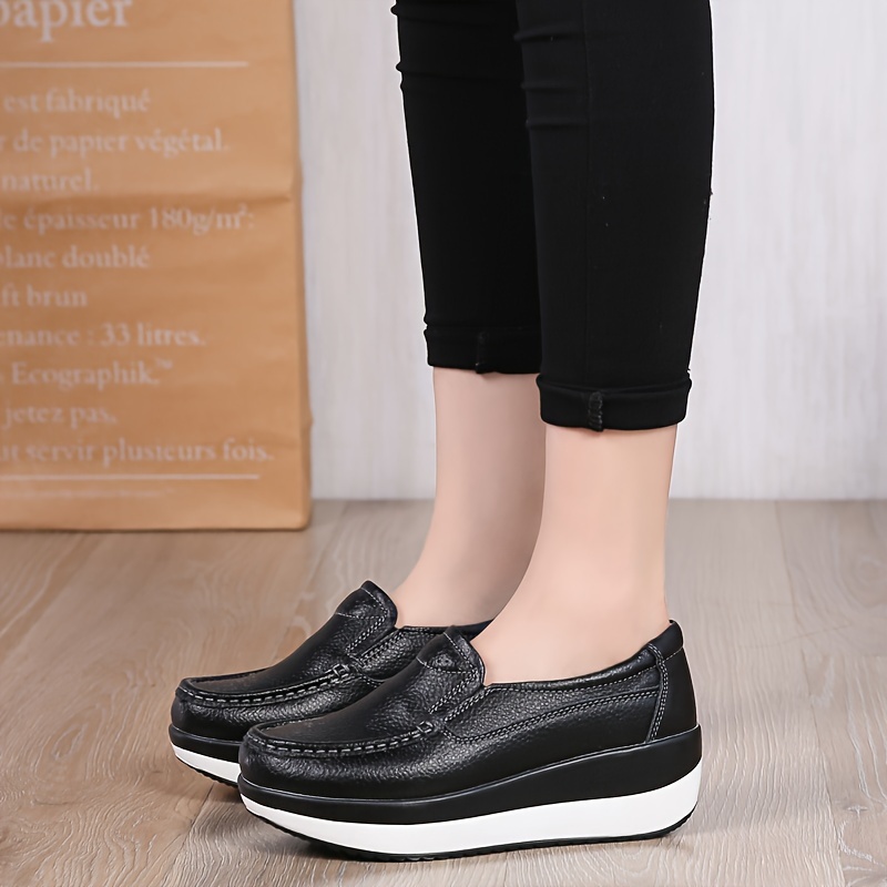 Women s Solid Color Casual Sneakers, Soft Sole Platform Slip On Shallow Mouth Shoes, Closed Toe Walking Wedge Shoes details 10