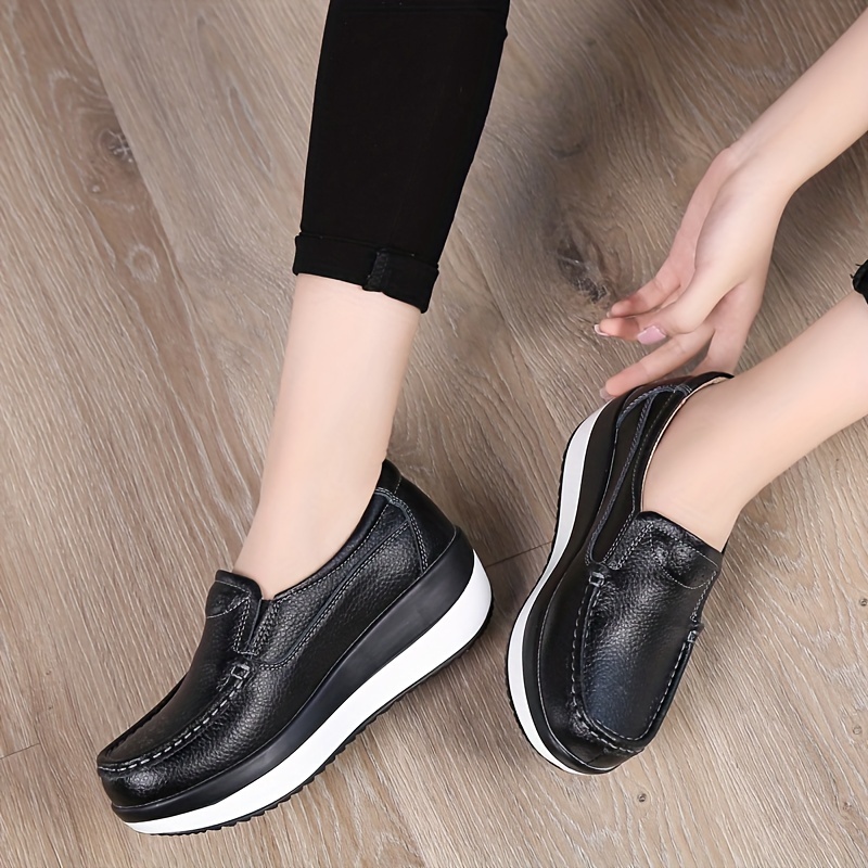 Women s Solid Color Casual Sneakers, Soft Sole Platform Slip On Shallow Mouth Shoes, Closed Toe Walking Wedge Shoes details 11