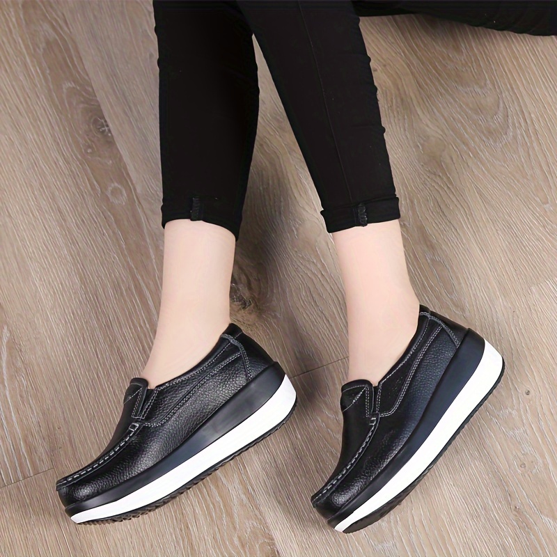 Women s Solid Color Casual Sneakers, Soft Sole Platform Slip On Shallow Mouth Shoes, Closed Toe Walking Wedge Shoes details 12