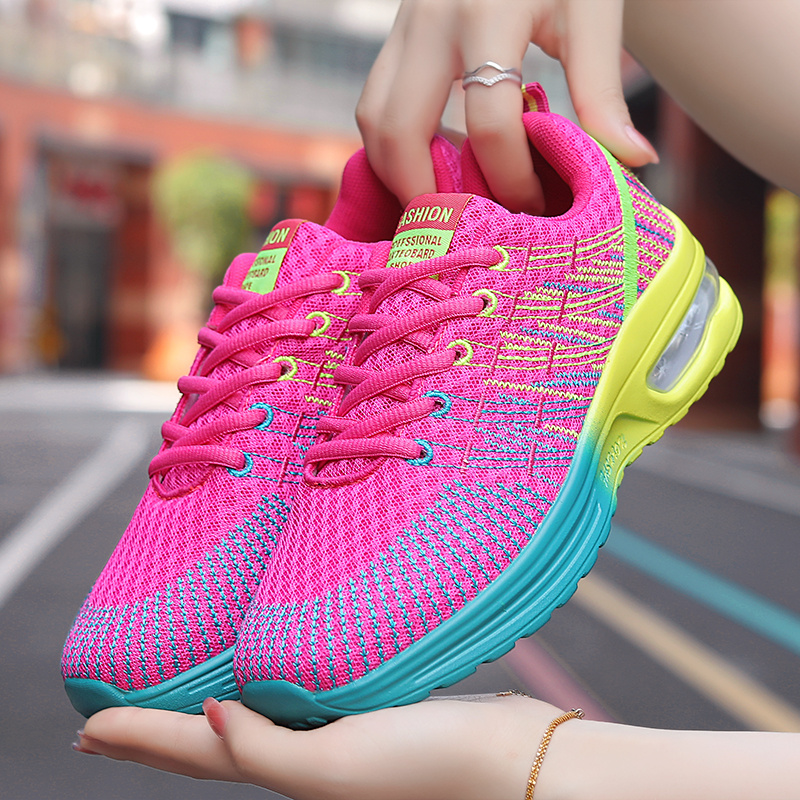 breathable air cushion design colorblock running shoes womens lace up sneakers details 0