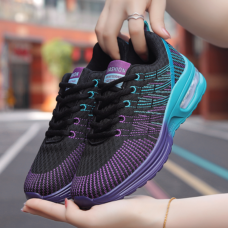 breathable air cushion design colorblock running shoes womens lace up sneakers details 1