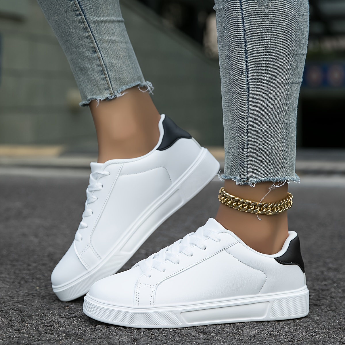 womens flat skate shoes round toe lace up low top sneakers casual all match walking trainers details 0