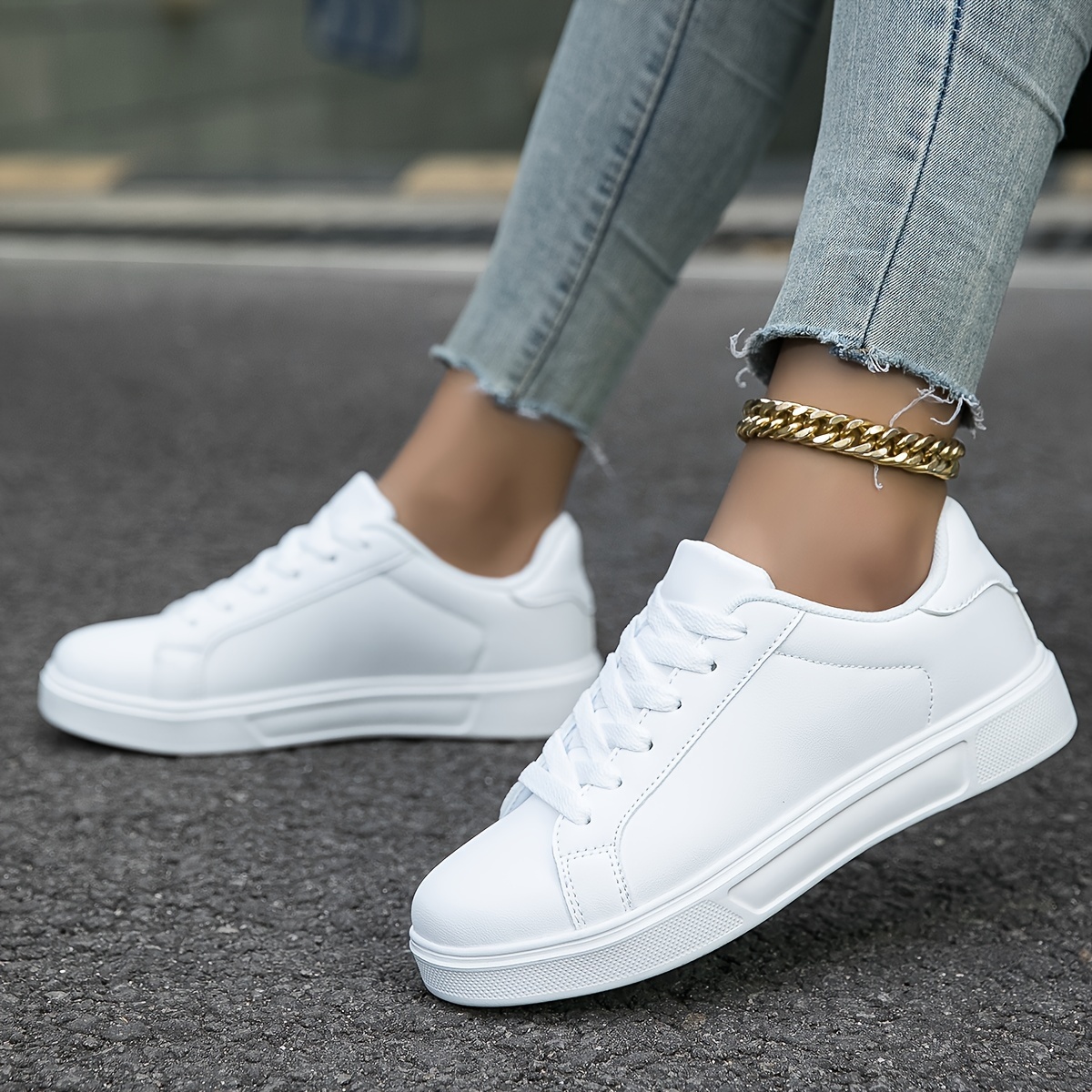 womens flat skate shoes round toe lace up low top sneakers casual all match walking trainers details 5