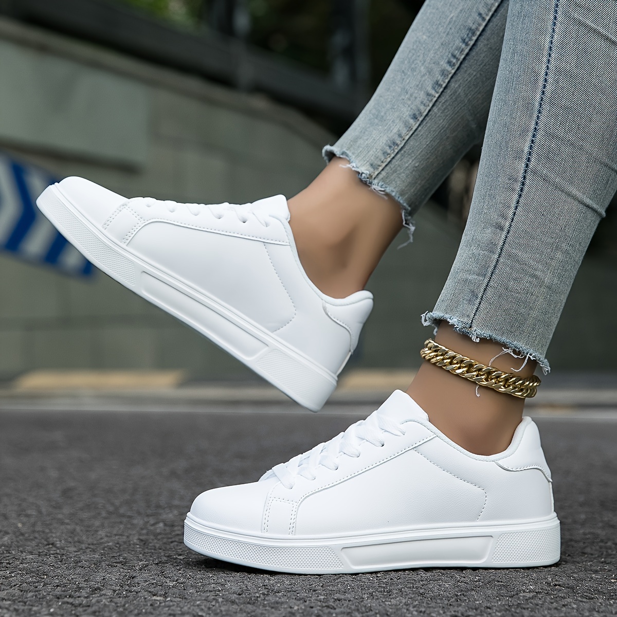 womens flat skate shoes round toe lace up low top sneakers casual all match walking trainers details 7