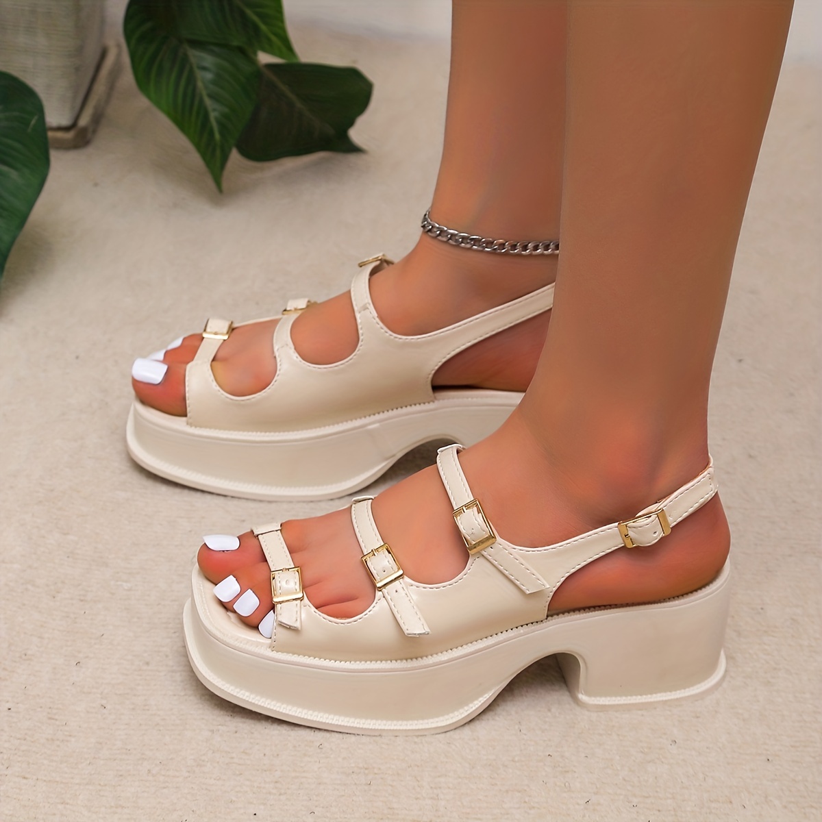 womens buckle strap platform sandals fashion square toe summer sandals womens comfortable sandals details 3