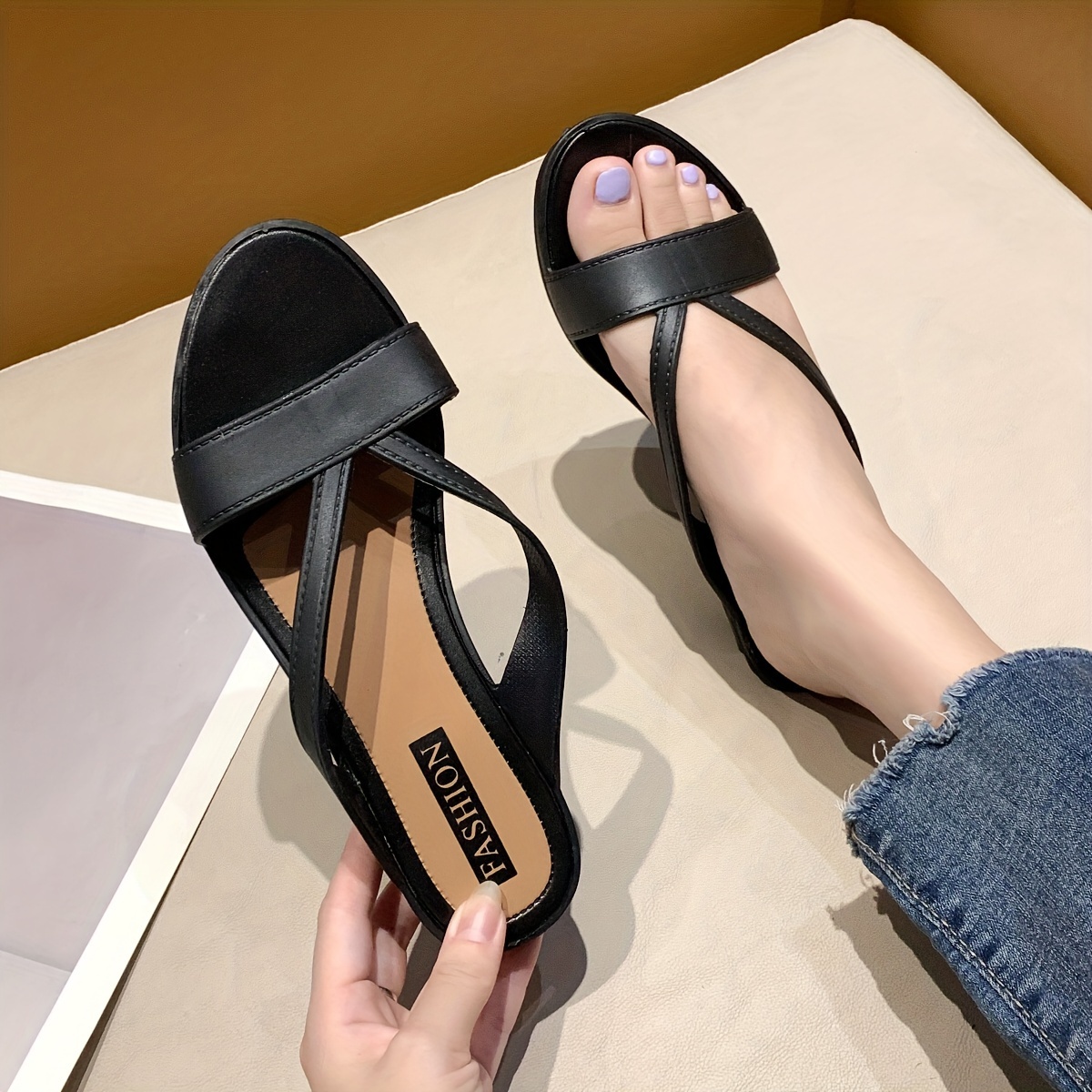 womens simple wedge heeled sandals casual open toe platform shoes comfortable summer jelly shoes details 0