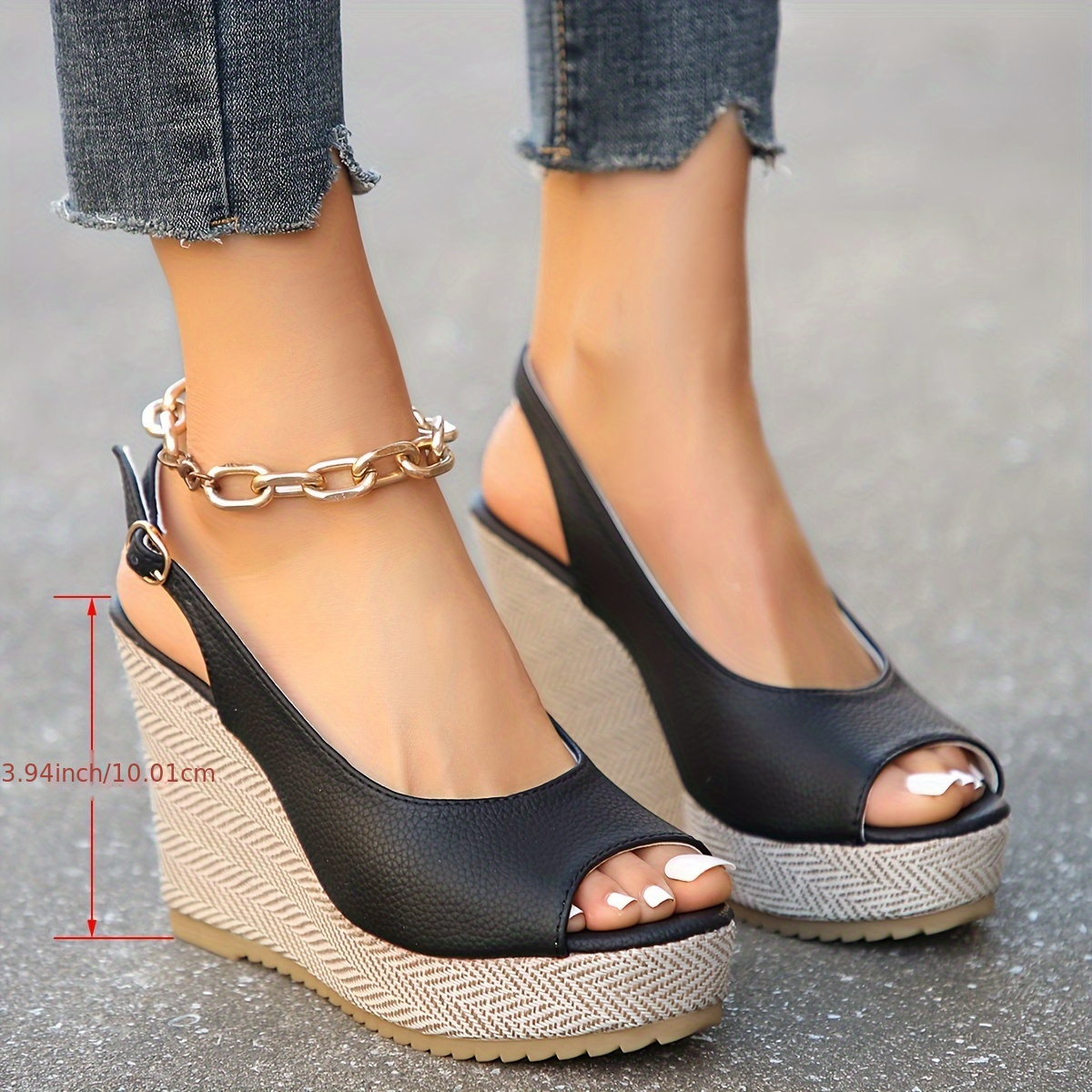 womens wedge heeled sandals casual peep toe platform sandals comfortable buckle strap summer shoes details 5