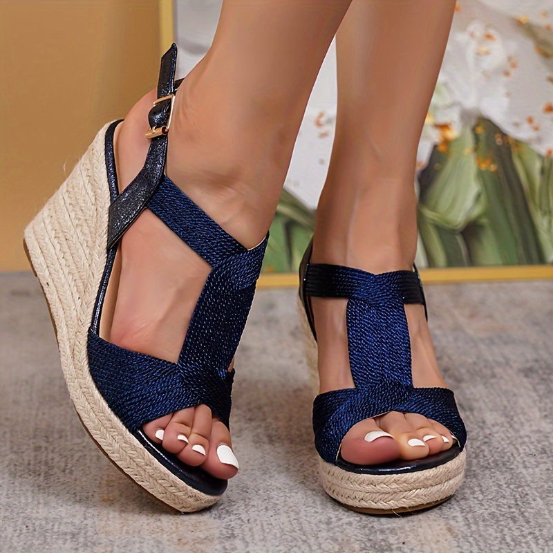 womens wedge espadrille sandals open toe buckle strap high heels fashion summer party vacation sandals details 7