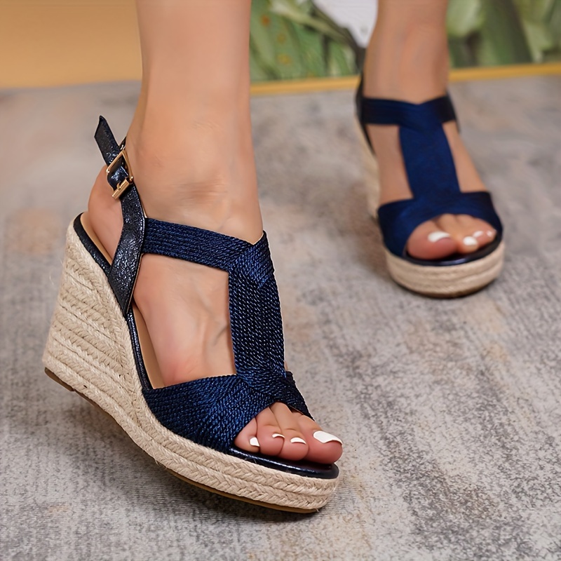 womens wedge espadrille sandals open toe buckle strap high heels fashion summer party vacation sandals details 8