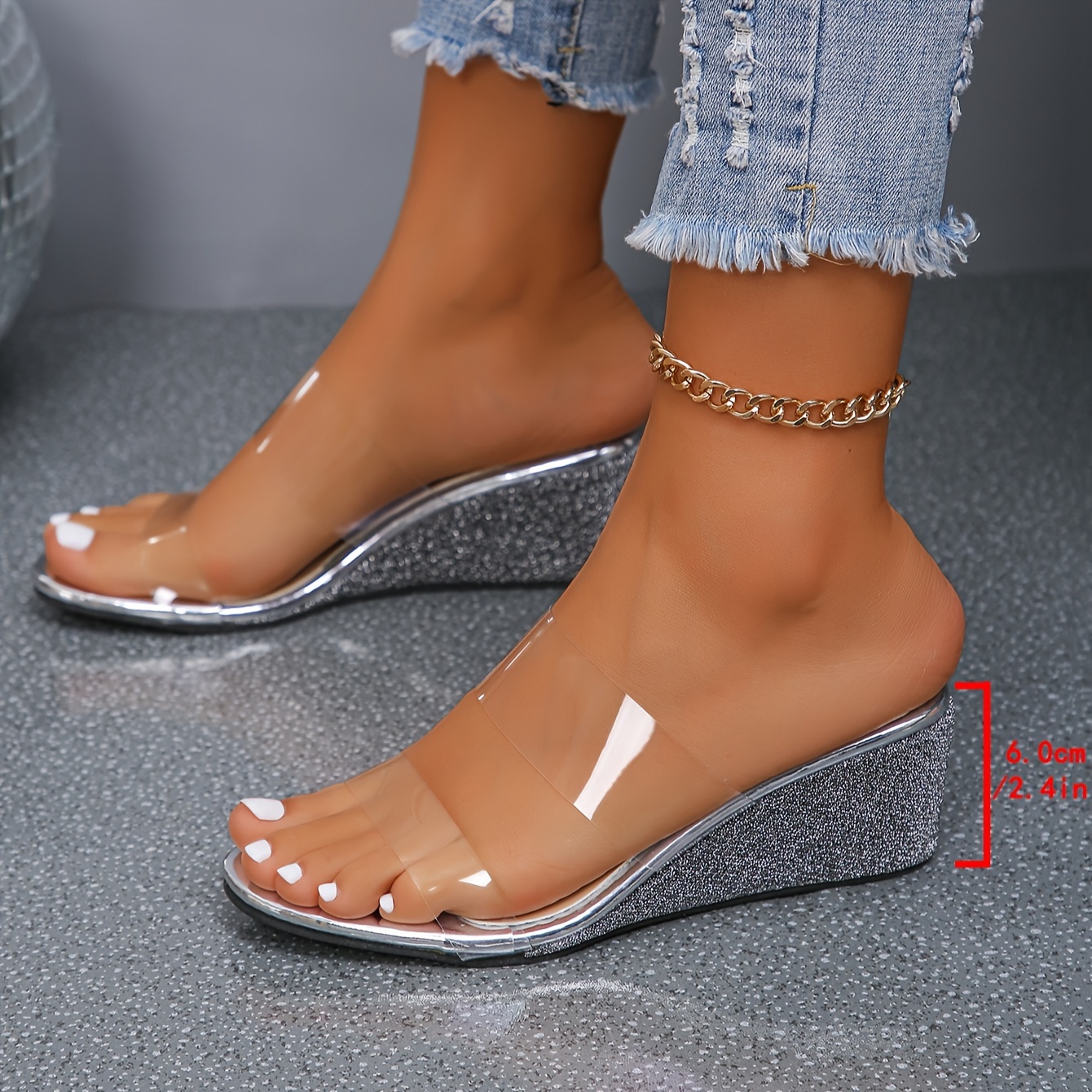 womens solid color stylish sandals slip on platform soft sole slides transparent summer wedge slides details 3