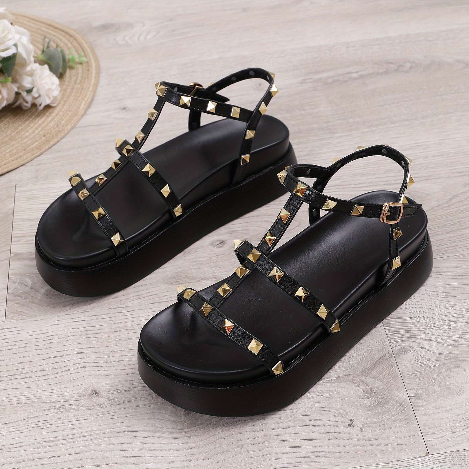 womens rivets decor platform sandals fashion beach sandals with adjustable strap summer comfortable shoes details 2