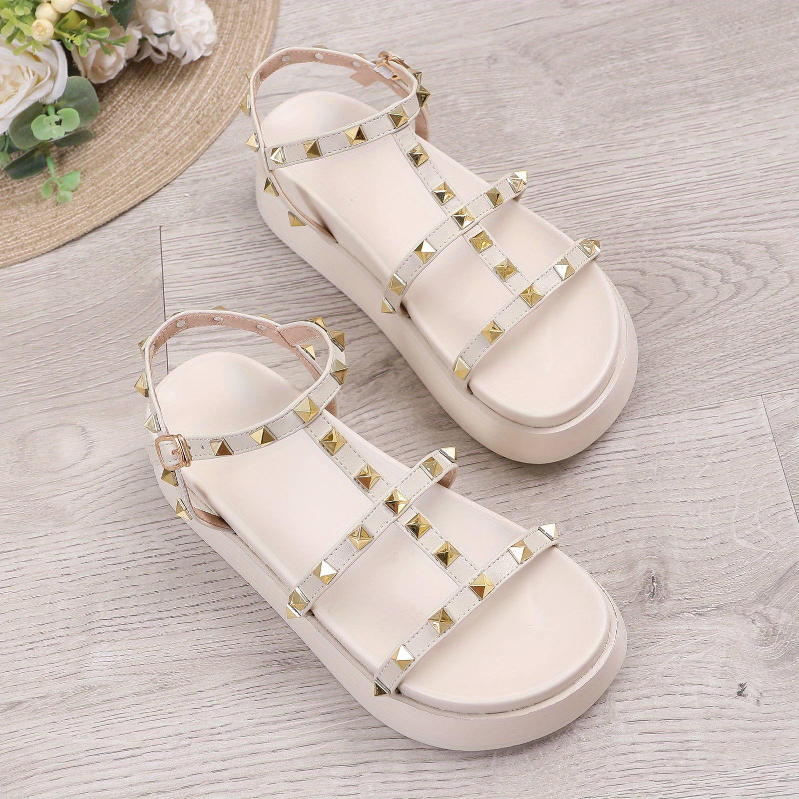 womens rivets decor platform sandals fashion beach sandals with adjustable strap summer comfortable shoes details 4