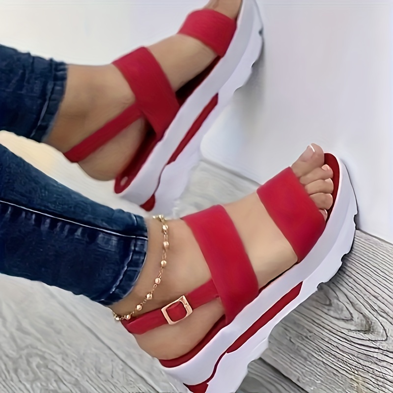 womens wedge heeled sandals casual open toe platform sandals comfortable buckle strap sandals details 3