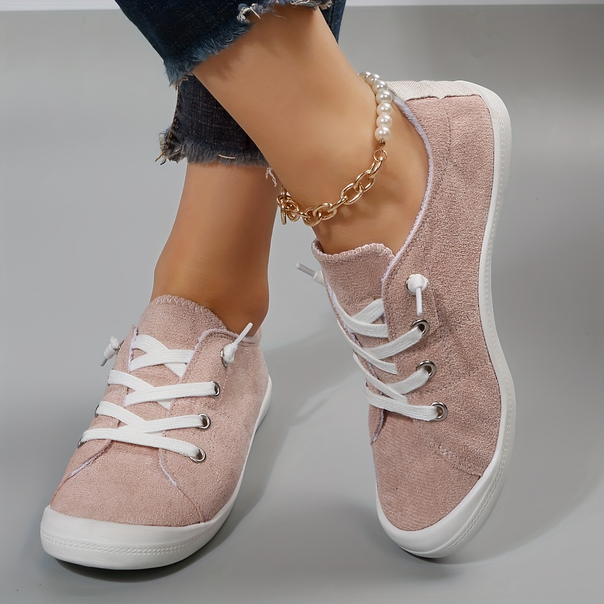 womens solid color flat canvas shoes casual lightweight lace up sneakers womens all match outdoor shoes details 5