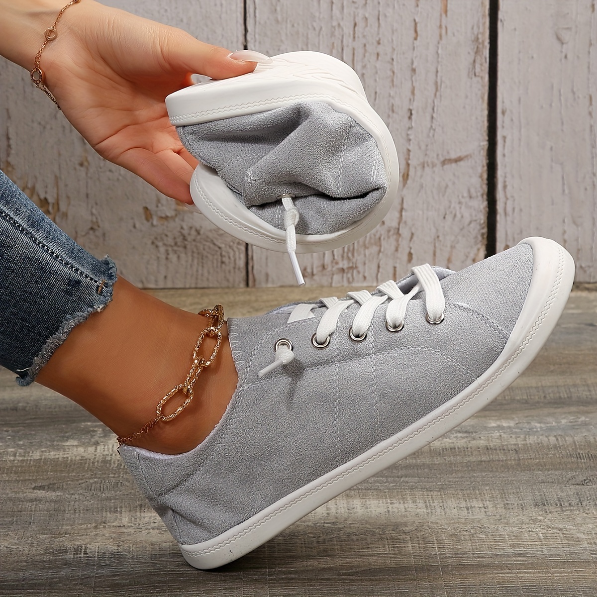 womens solid color flat canvas shoes casual lightweight lace up sneakers womens all match outdoor shoes details 6