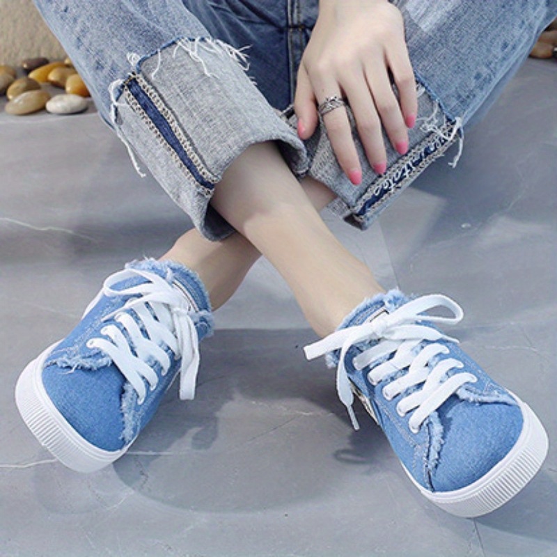 Women s Simple Canvas Shoes, Casual Lace Up Outdoor Shoes, Women s Lightweight Mule Sneakers details 0