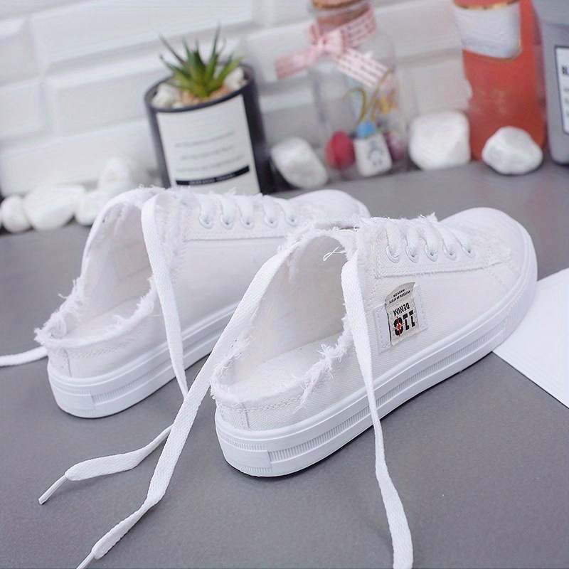 Women s Simple Canvas Shoes, Casual Lace Up Outdoor Shoes, Women s Lightweight Mule Sneakers details 2