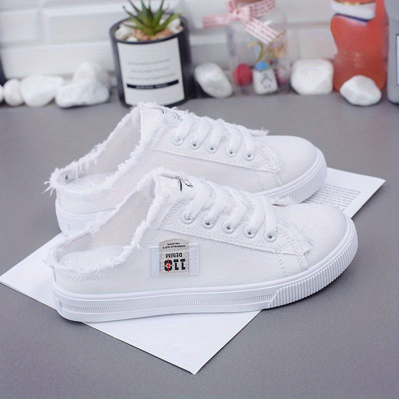 Women s Simple Canvas Shoes, Casual Lace Up Outdoor Shoes, Women s Lightweight Mule Sneakers details 4