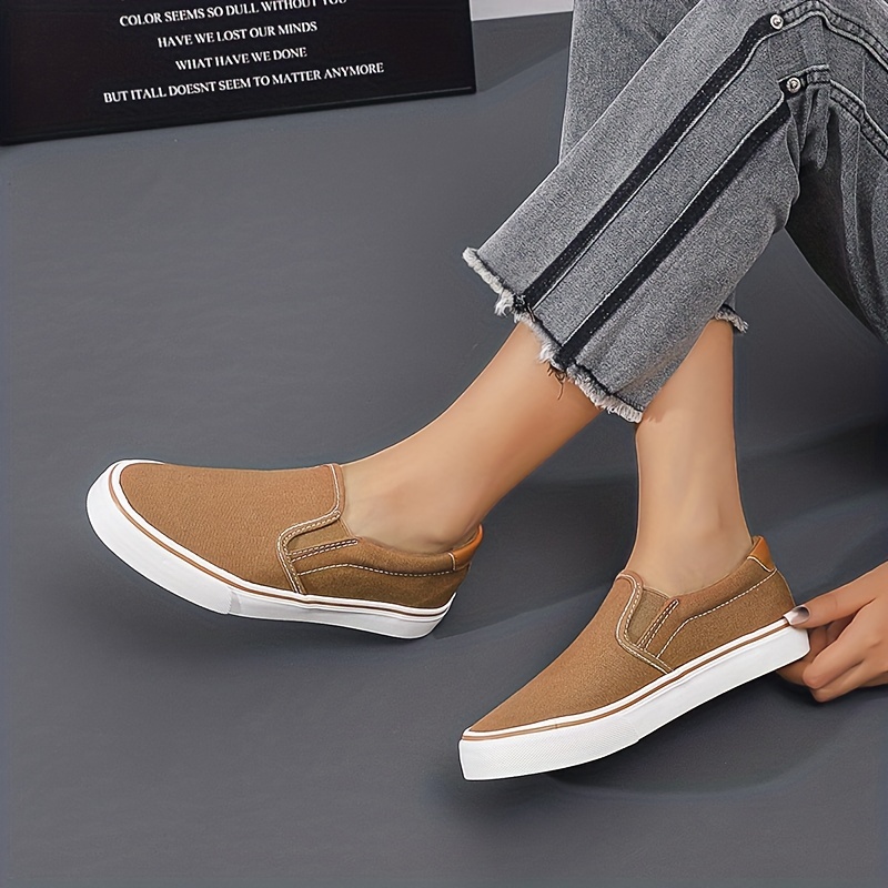 womens solid color canvas shoes casual slip on outdoor shoes comfortable low top shoes details 4