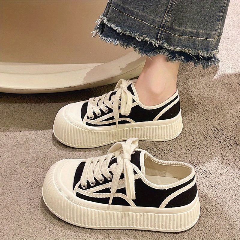 womens simple canvas shoes casual lace up big toe sneakers comfortable platform shoes details 0