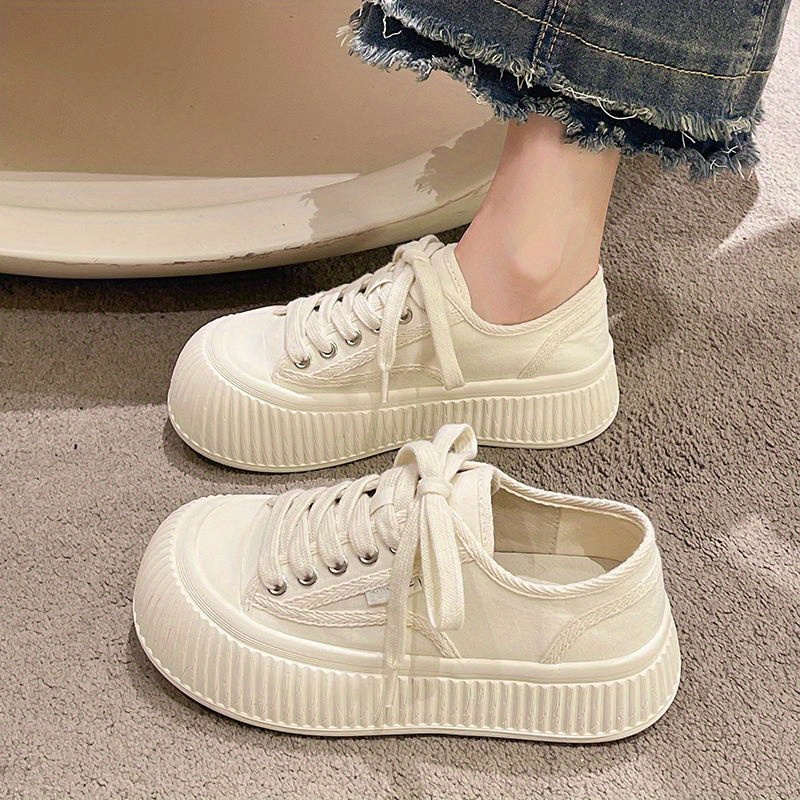 womens simple canvas shoes casual lace up big toe sneakers comfortable platform shoes details 2