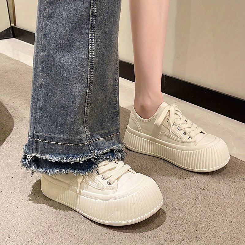 womens simple canvas shoes casual lace up big toe sneakers comfortable platform shoes details 3