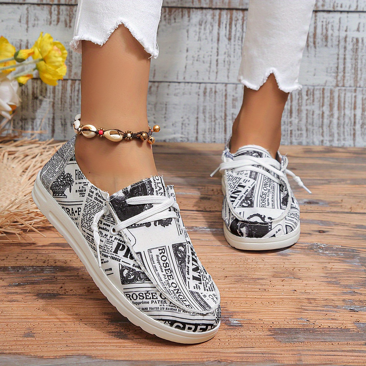 womens letter print canvas shoes casual lace up outdoor sneakers lightweight low top walking shoes details 0